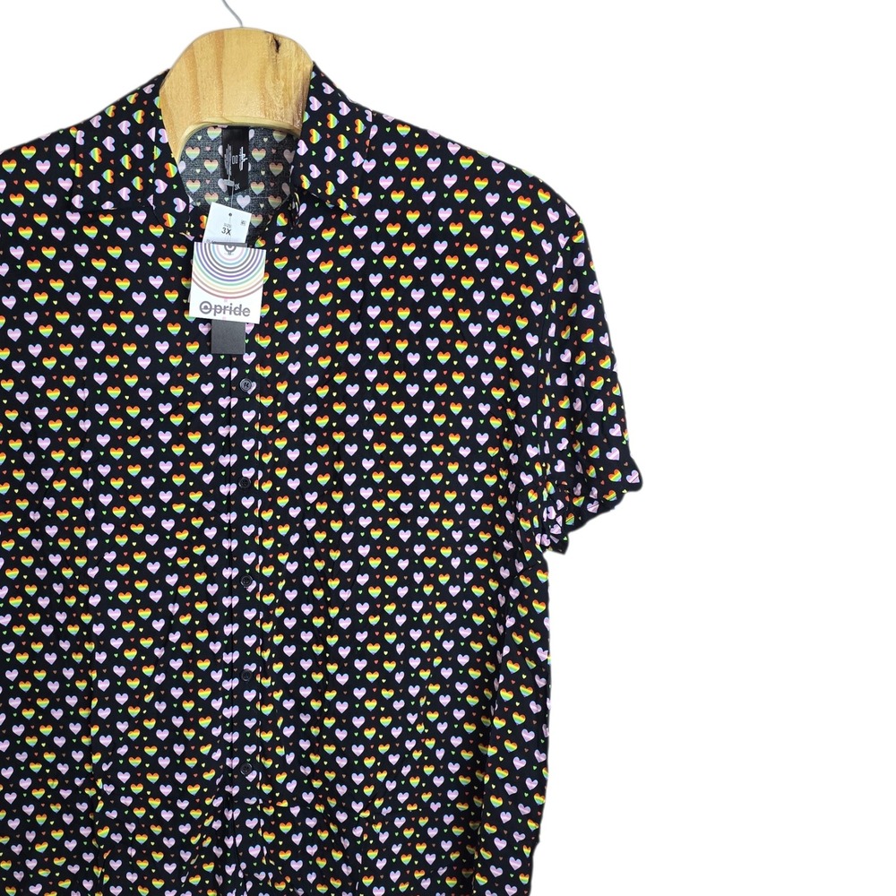 The Phluid Project Pride Rainbow Heart Shirt Mens 3X Black Short Sleeve NWT